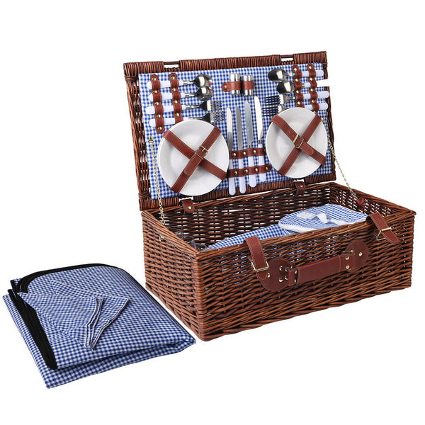 Alfresco 4 Person Picnic Basket Set Insulated Blanket Storage Bag Picnic Baskets & Backpacks