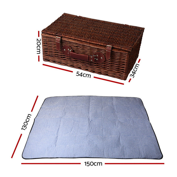 Alfresco 4 Person Picnic Basket Set Insulated Blanket Storage Bag Picnic Baskets & Backpacks