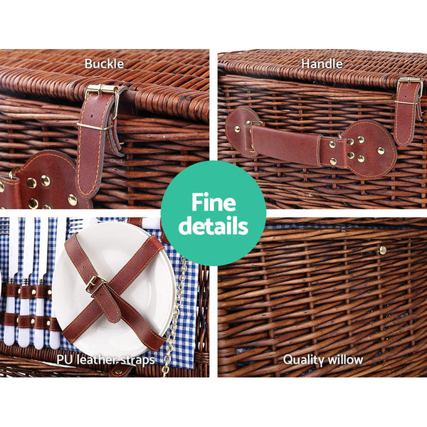 Alfresco 4 Person Picnic Basket Set Insulated Blanket Storage Bag Picnic Baskets & Backpacks