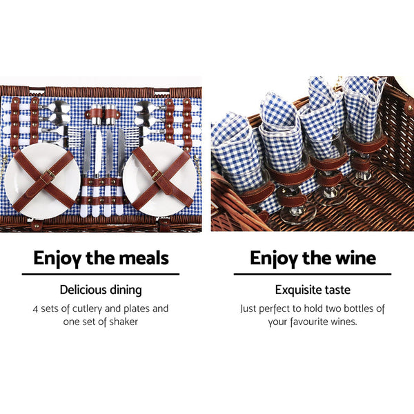 Alfresco 4 Person Picnic Basket Set Insulated Blanket Storage Bag Picnic Baskets & Backpacks