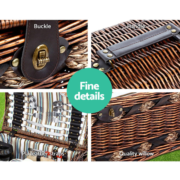 Alfresco 4 Person Picnic Basket Set Wooden Blanket Cooler Bag Outdoor Insulated Picnic Baskets & Backpacks