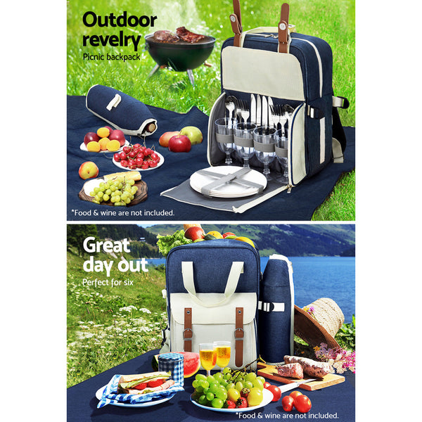 Alfresco 4 Person Picnic Basket Set Backpack Bag Insulated Blue Picnic Baskets & Backpacks