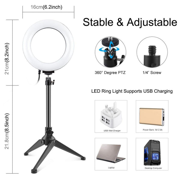 6.2 Inch Led Ring Light With Usb And Dimmable Modes For Desktop Tripod Use Filter Rings & Holders