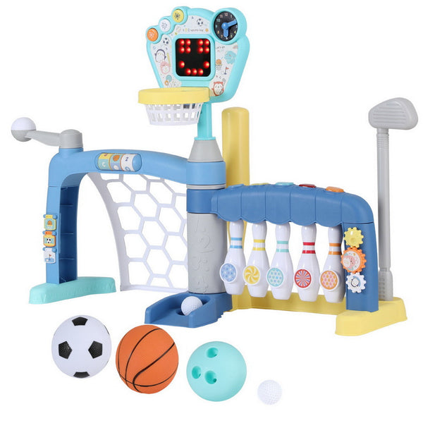Keezi 5 In 1 Kids Sports Activity Centre With Basketball Hoop Outdoor Toy Balls