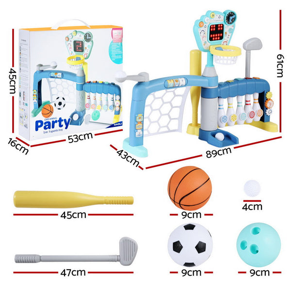 Keezi 5 In 1 Kids Sports Activity Centre With Basketball Hoop Outdoor Toy Balls