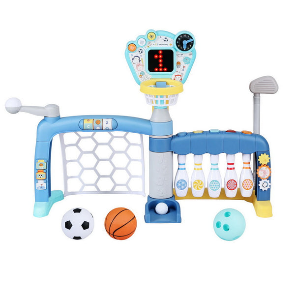 Keezi 5 In 1 Kids Sports Activity Centre With Basketball Hoop Outdoor Toy Balls