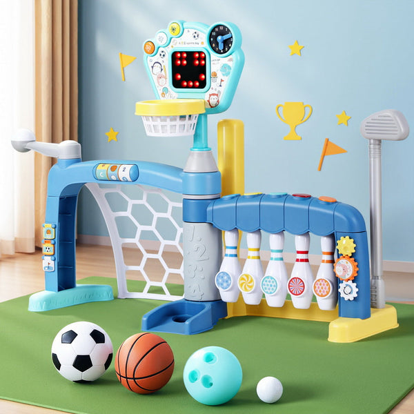 Keezi 5 In 1 Kids Sports Activity Centre With Basketball Hoop Outdoor Toy Balls