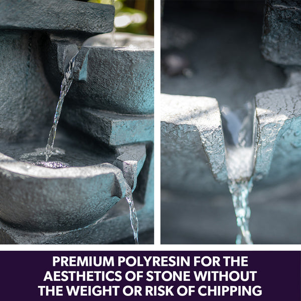 Protege Solar Fountain Water Feature Outdoor 4 Bowl With Led Lights Charcoal Outdoor Fountains