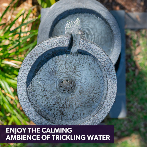 Protege Solar Fountain Water Feature Outdoor 4 Bowl With Led Lights Charcoal Outdoor Fountains