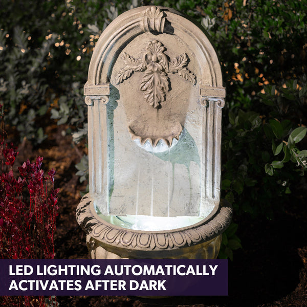 Protege Solar Fountain Water Feature Pump Outdoor Wall Mount Classic With Led Lights Outdoor Fountains
