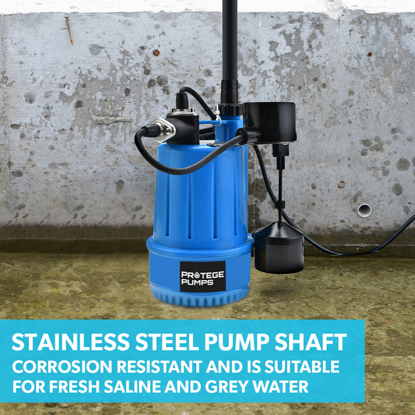 Protege Tight Access Clean/Grey Water Submersible Sump Pump Vertical Float Switch Water Pumps & Pressure Tanks