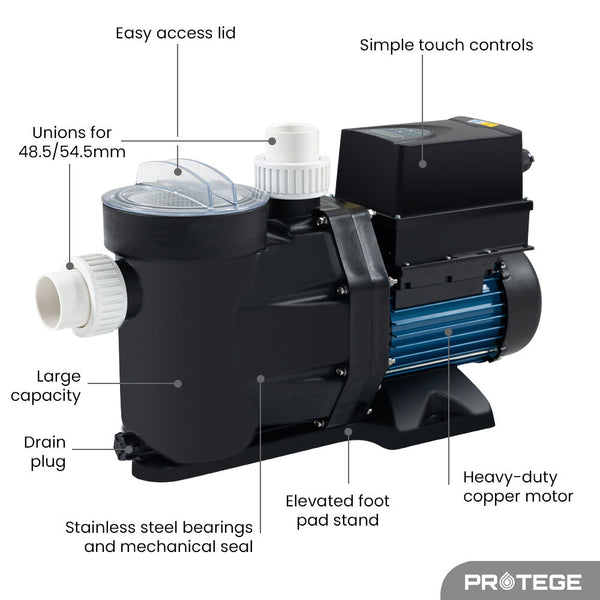 Protege Variable Speed Pump 1.0Hp 3 Speeds Quiet Economical For Swimming Pool And Spa Pool Pumps