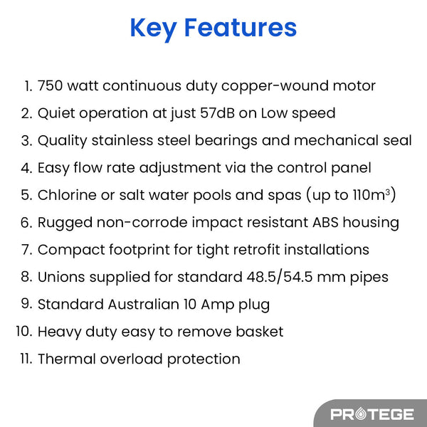 Protege Variable Speed Pump 1.0Hp 3 Speeds Quiet Economical For Swimming Pool And Spa Pool Pumps