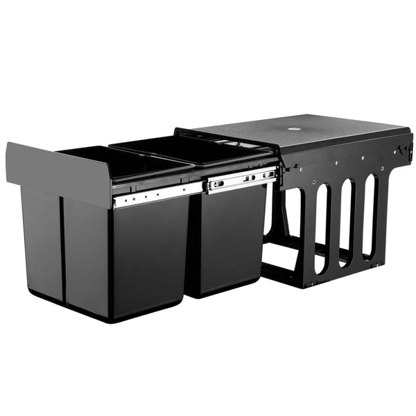 Cefito Pull Out Bin Kitchen Double Basket 2X15l Black Rubbish Bins