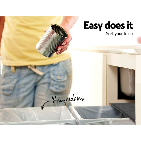 Cefito Pull Out Bin Kitchen Double Basket 2X15l Black Rubbish Bins