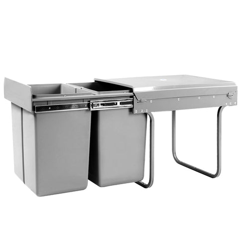 Cefito Pull Out Bin Kitchen Double Basket 2X20l Grey Rubbish Bins