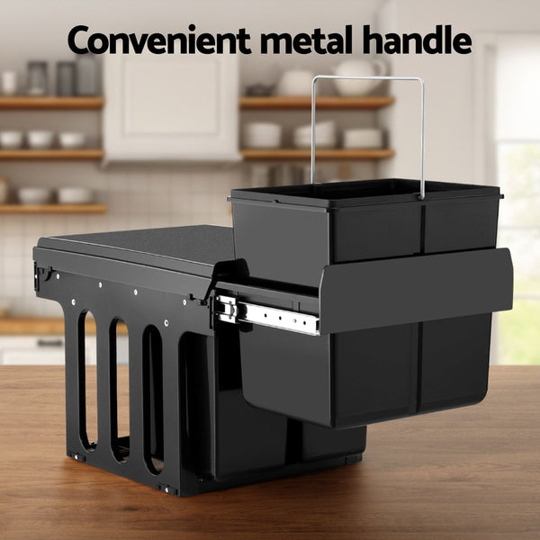 Cefito Pull Out Bin Kitchen Triple Slide Garbage Basket Blcak 31L Rubbish Bins