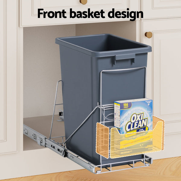 Cefito Pull Out Bin Kitchen Cabinet Slide Garbage Basket 40L Grey Rubbish Bins