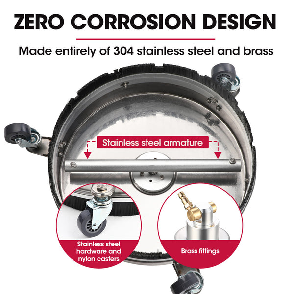 Jet Usa 15" Stainless Steel Pressure Washer Surface Cleaner 1/4" Fitting For Concrete Driveway Patio Floor Pressure Washer Parts