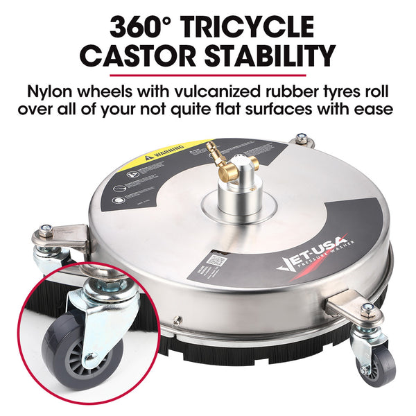 Jet Usa 15" Stainless Steel Pressure Washer Surface Cleaner 1/4" Fitting For Concrete Driveway Patio Floor Pressure Washer Parts