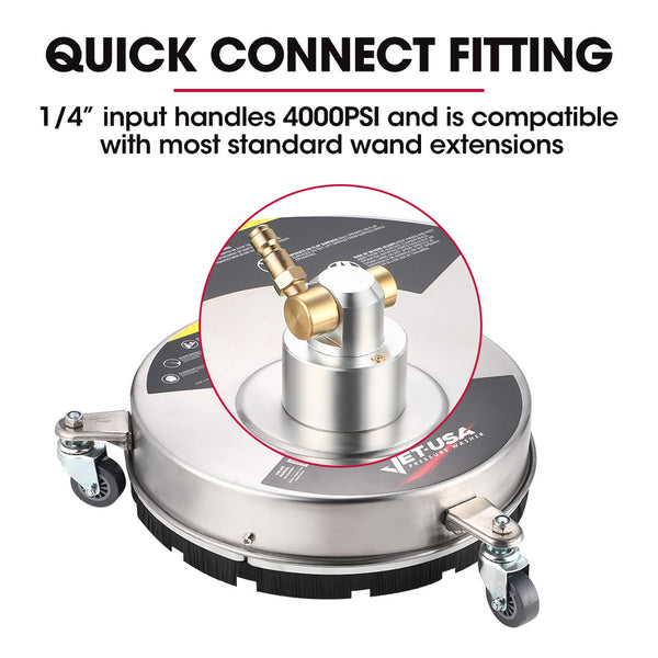 Jet Usa 15" Stainless Steel Pressure Washer Surface Cleaner 1/4" Fitting For Concrete Driveway Patio Floor Pressure Washer Parts