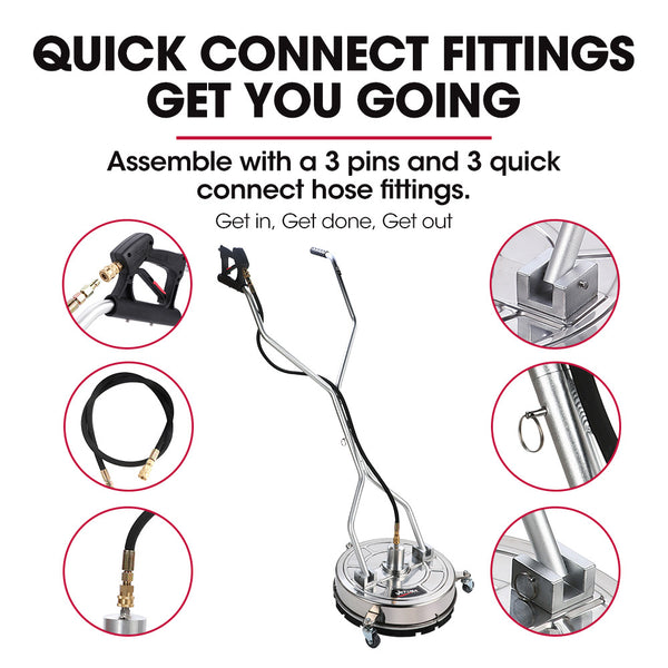 Jet Usa 18" Stainless Steel Pressure Washer Surface Cleaner With Yoke Handlebar 3/8" Fitting For Concrete Driveway Patio Floor Pressure Washer Parts