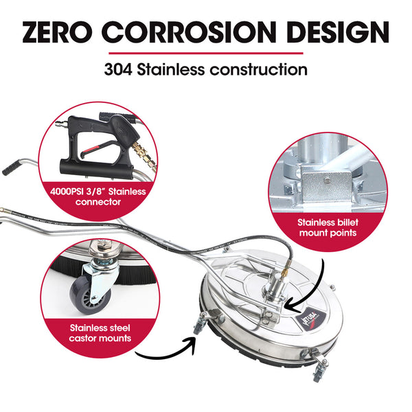 Jet Usa 24" Stainless Steel Pressure Washer Surface Cleaner 3/8" Fitting With Yoke Handlebar For Concrete Driveway Patio Floor Pressure Washers