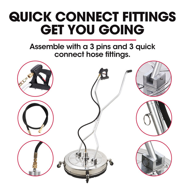 Jet Usa 24" Stainless Steel Pressure Washer Surface Cleaner 3/8" Fitting With Yoke Handlebar For Concrete Driveway Patio Floor Pressure Washers