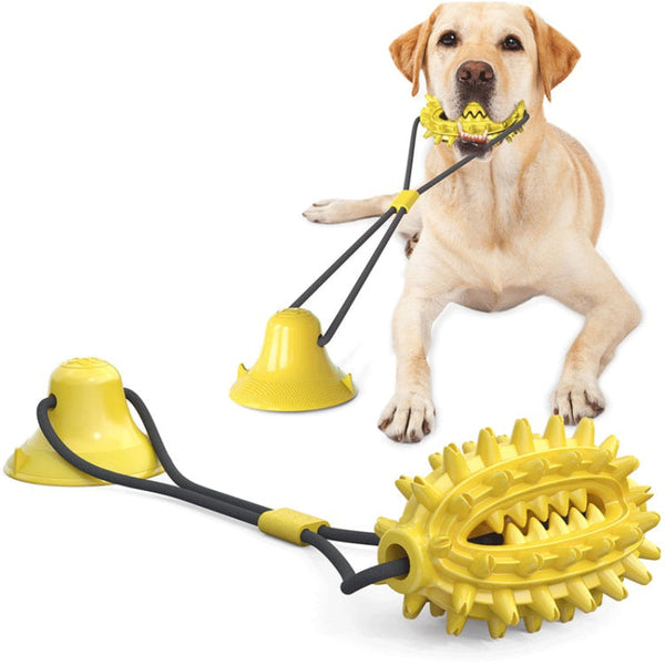 Yellow Suction Chew Toy Interactive Bouncy Dog Teeth Cleaning Rubber Dog Toys