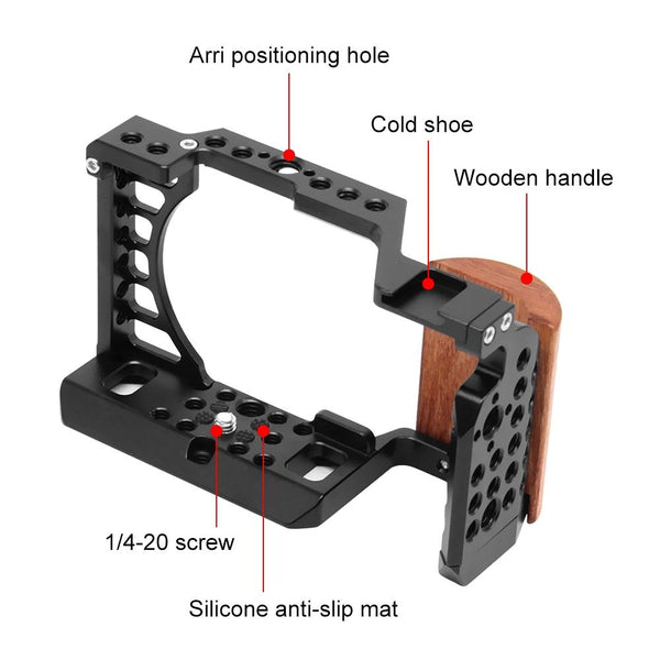 Wood Handle Metal Camera Cage For Sony A6400 A6300 A6100 A6000 Stabilizer Rig Stabilizers
