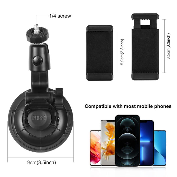 Universal Car Phone Mount With Suction Cup And Tripod Adapter For Action Cameras Mounts & Holders