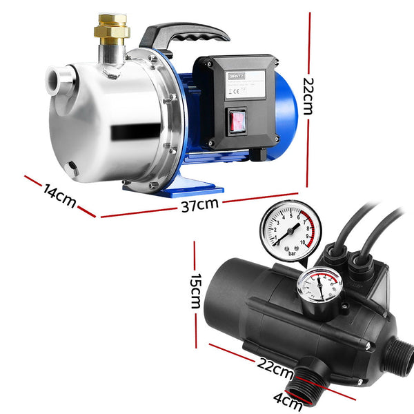 Giantz Garden Water Jet Pump High Pressure 1100W Tank Rain Farm Irrigation Black Water Pumps & Pressure Tanks