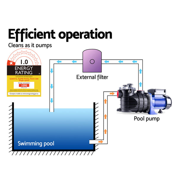 Giantz Pool Pump Swimming Water 1200W Max. 1.6Hp Electric Circulation Spa Filter Pool Pumps
