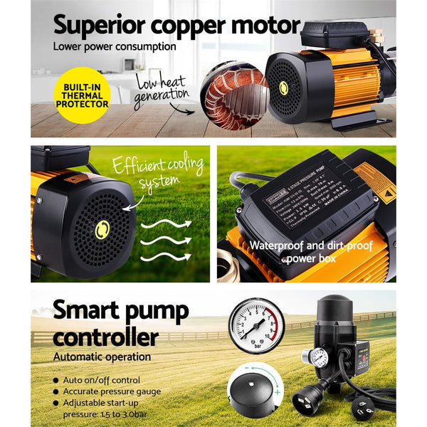 Giantz Garden Water Pump High Pressure 2000W Max. 5 Stage Tank Irrigation Black Water Pumps & Pressure Tanks