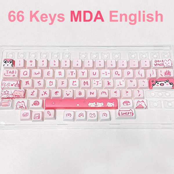 Keycap Keyboard Pink 66 Keys Cat Theme Mechanical Sublimation Switch Clicks Keyboards & Keypads