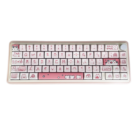 Keycap Keyboard Pink 66 Keys Cat Theme Mechanical Sublimation Switch Clicks Keyboards & Keypads