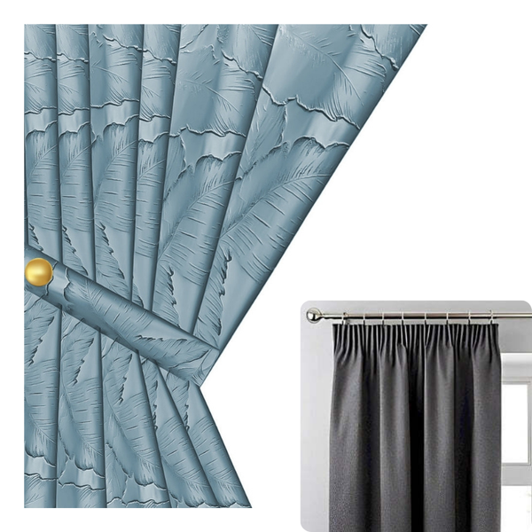Curtains & Drapes Curtain Blue 250 Centimetre X 3D Leaves Luxury Blackout