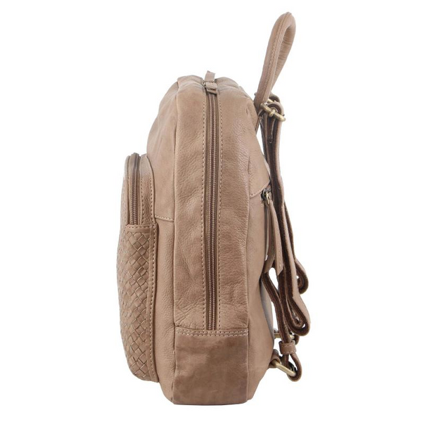 Pierre Cardin Womens Woven Leather Backpack Bag Taupe Women Backpacks
