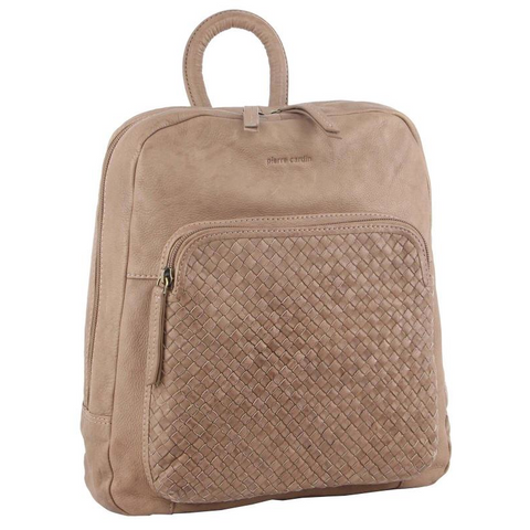 Pierre Cardin Womens Woven Leather Backpack Bag Taupe Women Backpacks