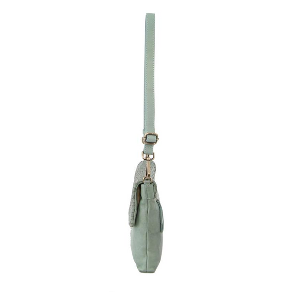 Pierre Cardin Womens Woven Leather Flap Cross Body Bag/Clutch Mint Green Women's Bags & Handbags