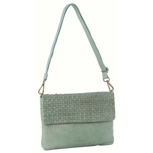 Pierre Cardin Womens Woven Leather Flap Cross Body Bag/Clutch Mint Green Women's Bags & Handbags