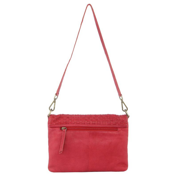 Pierre Cardin Womens Woven Leather Flap Cross Body Bag/Clutch Red Women's Bags & Handbags