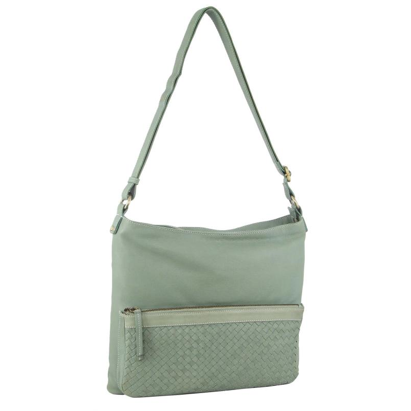 Pierre Cardin Womens Woven Leather Flap Cross Body Bag Handbag Mint Women's Bags & Handbags