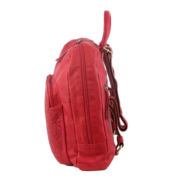 Pierre Cardin Womens Woven Soft Leather Backpack Bag Travel Designer Red Women Backpacks