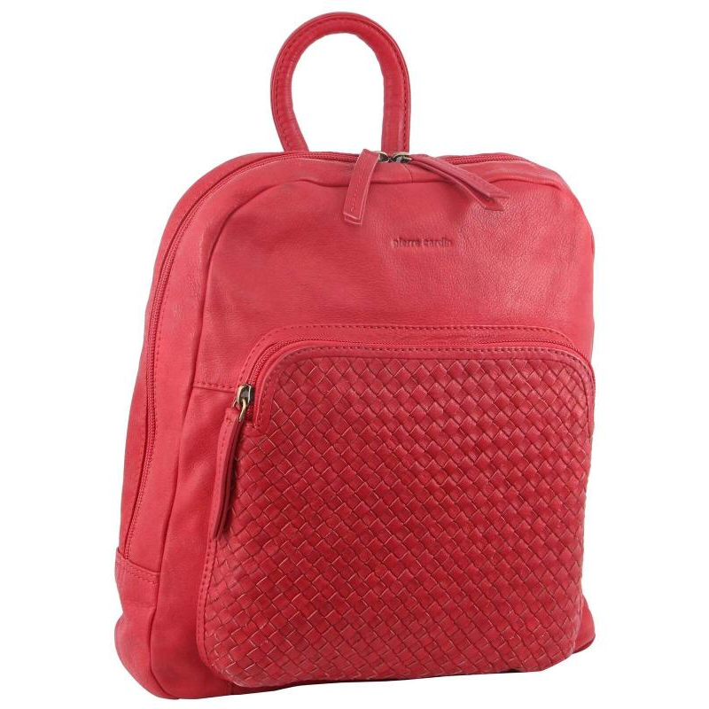 Pierre Cardin Womens Woven Soft Leather Backpack Bag Travel Designer Red Women Backpacks