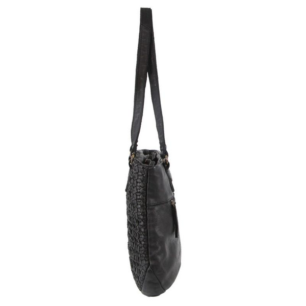 Pierre Cardin Woven Leather Ladies Shoulder Bag Black Women's Bags & Handbags