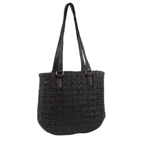 Pierre Cardin Woven Leather Ladies Shoulder Bag Black Women's Bags & Handbags