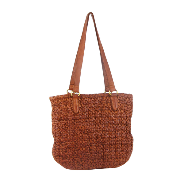 Pierre Cardin Woven Leather Ladies Shoulder Bag Travel Carry Cognac Women's Bags & Handbags