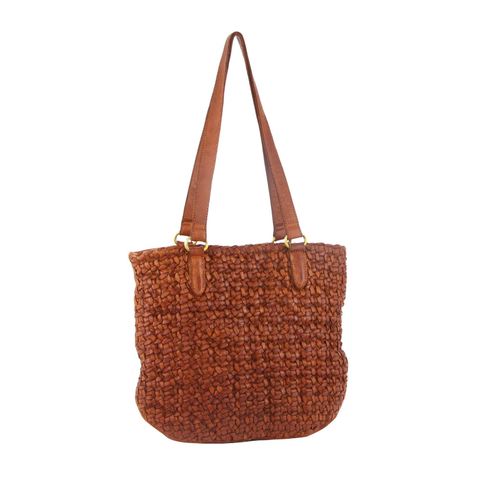 Pierre Cardin Woven Leather Ladies Shoulder Bag Travel Carry Cognac Women's Bags & Handbags
