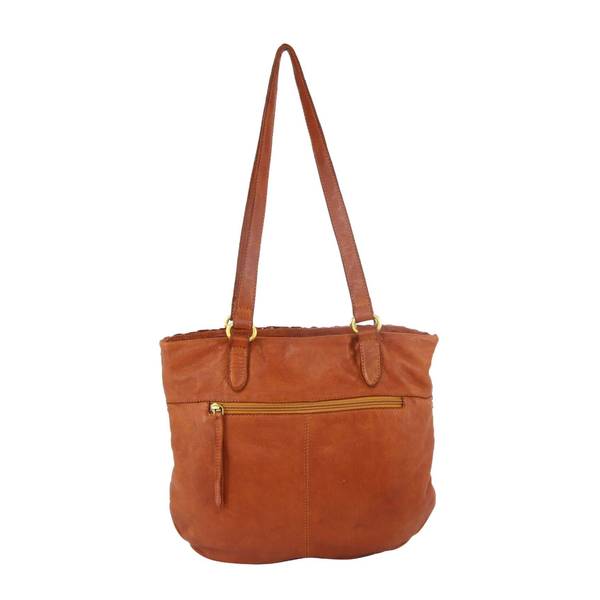 Pierre Cardin Woven Leather Ladies Shoulder Bag Travel Carry Cognac Women's Bags & Handbags